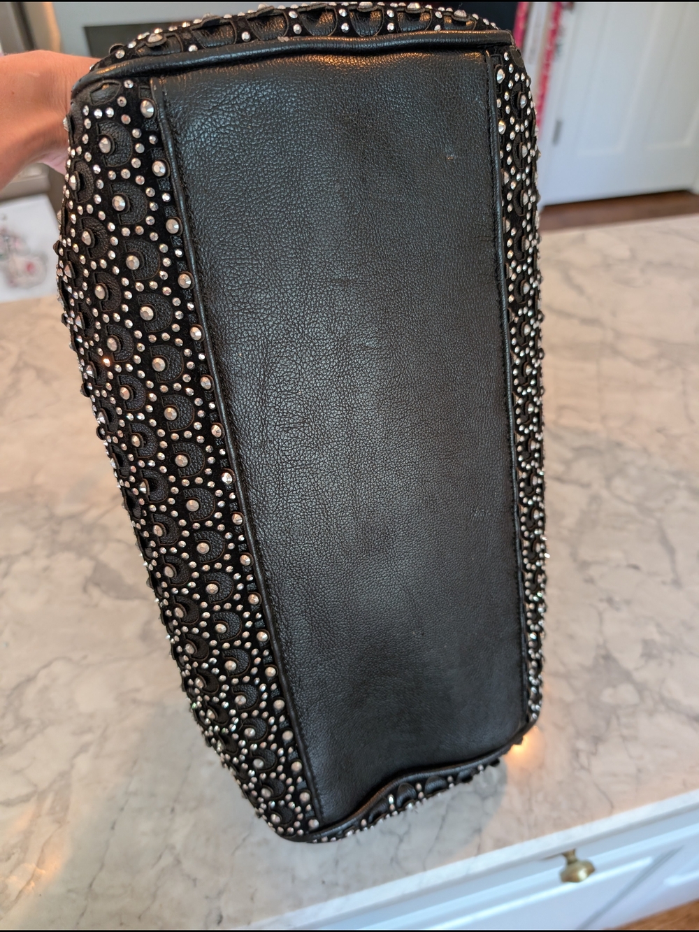 Rhinestone Studded Embellished Black Satchel Bag - Designer Style - Picture 3 of 9